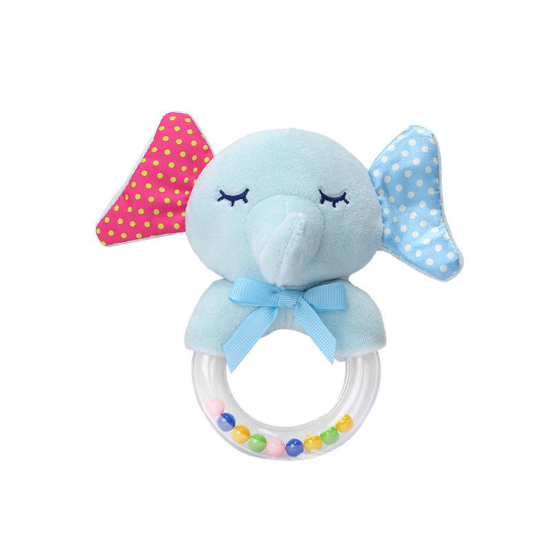 Baby Soothing Cartoon Animal Hand cranked Bell Plush Doll Color Bead Hand held Bell 0-1 Year Old Grip Handshake Ring Toy