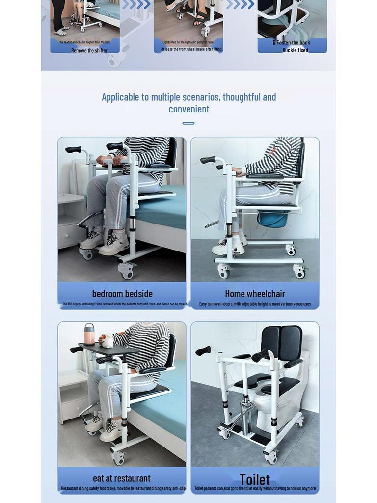 Elderly Care Hydraulic Sit-Up Lift Wheelchair with Commode