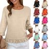 European American Lace Short Sleeve Shirt Womens Loose Color Tops Round Neck Blouse