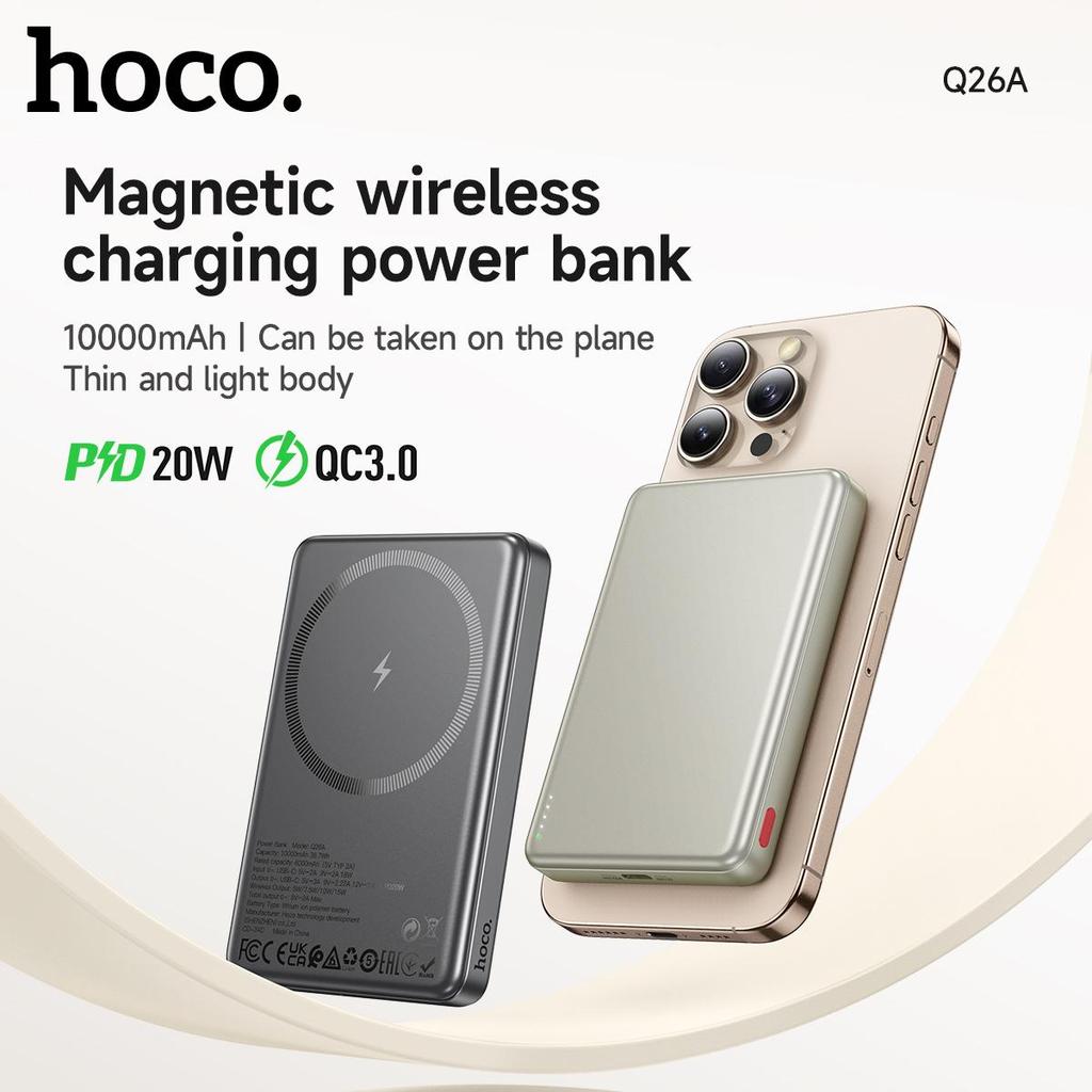 Hoco Q26A 10000mAh 15W Magnetic Wireless Power Bank with PD20W output Fast Charging, Compatible with MagSafe