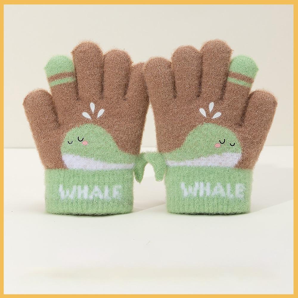 Warm Plush Winter Knitted Gloves Cute Whale Kids Gloves Cartoon Five-finger Gloves  Boys Girls