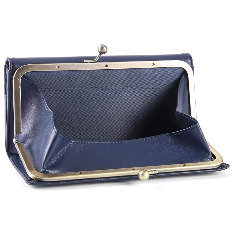 

[Legale] pouch long wallet BOX type coin case ladies genuine leather Large capacity storage (Navy)