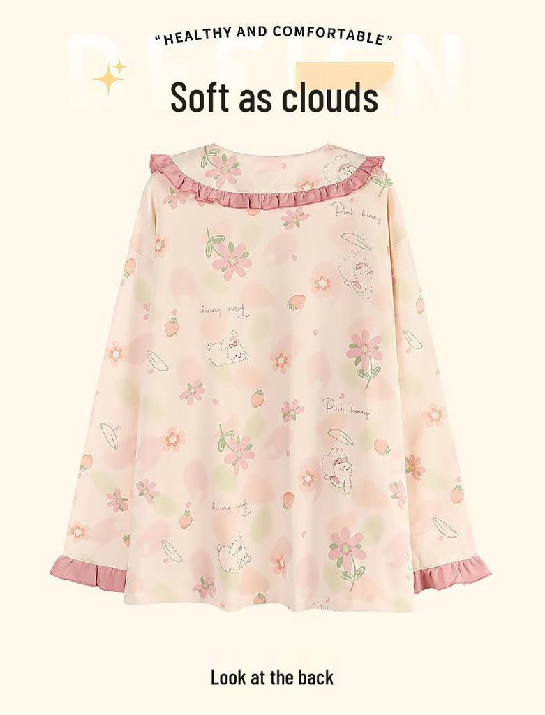 Women's Pure Cotton Pajama Set - Cute Princess Style, Long Sleeve Cardigan, Plus Size, Spring/Fall/Winter Home Wear