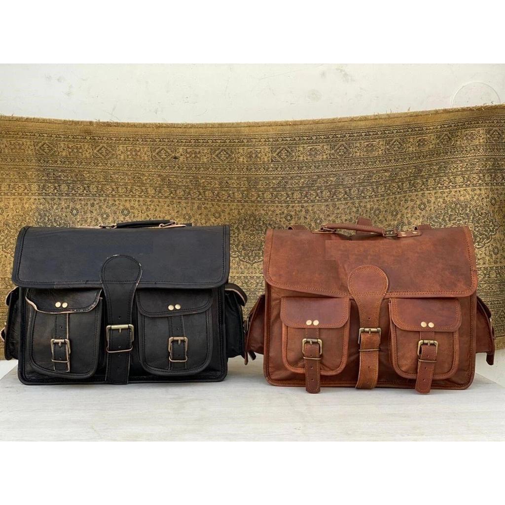 Leather Motorcycle Side Luggage Black Brown Saddle Bag Panniers Pouch (2 Side)
