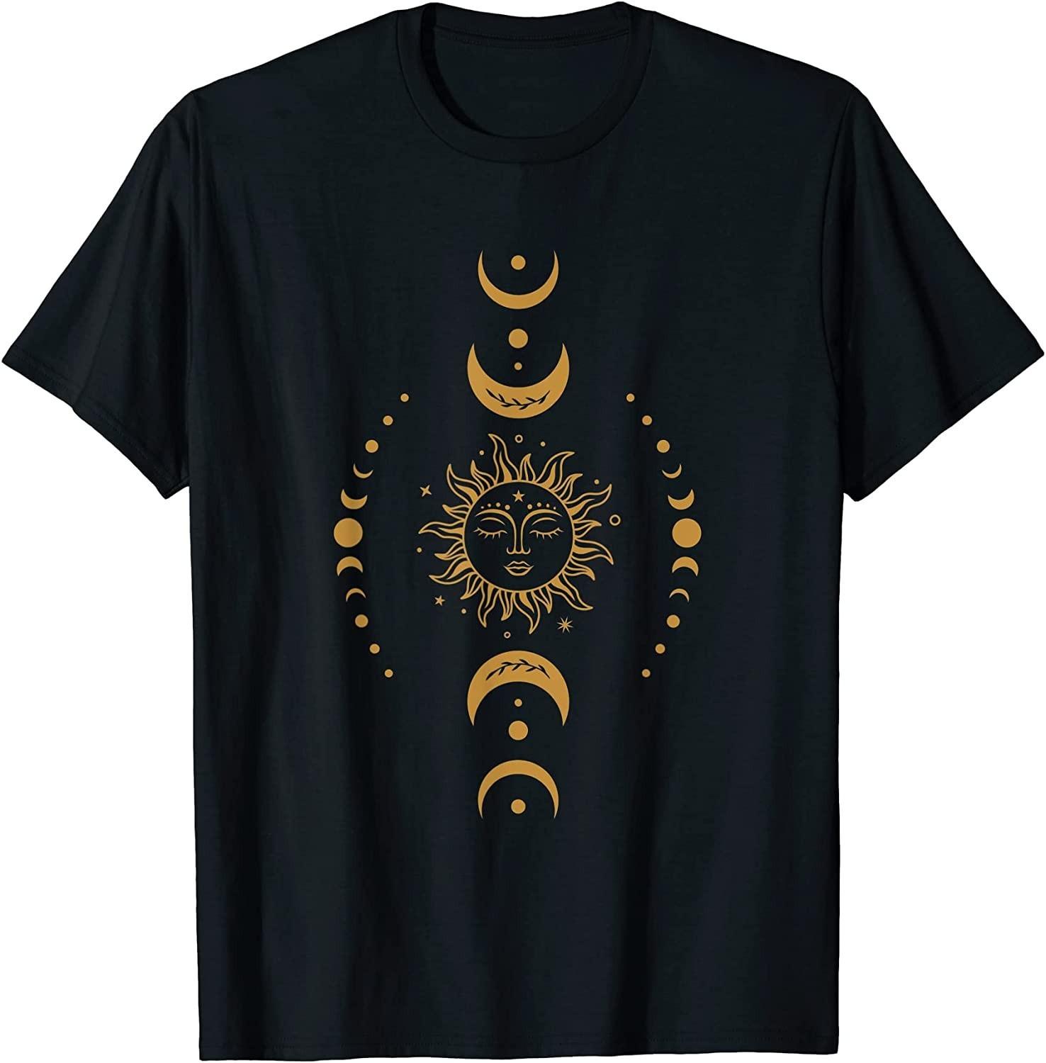 BEST! Boho Sun And Moon Celestial Crescent Moon Phases Tee Size S-3XL XXXL