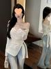 Women's Patchwork Lace One-Shoulder Top - Slim Fit, Early Autumn Long Sleeve Base Layer