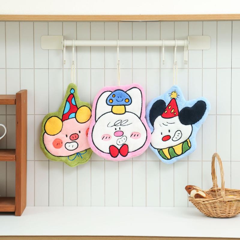 Cartoon Elephant Animal Hand Towels for Kitchen Hanging Cloth Rag Kids Hand Towels Absorbent Bathroom Coral Velvet Handkerchief