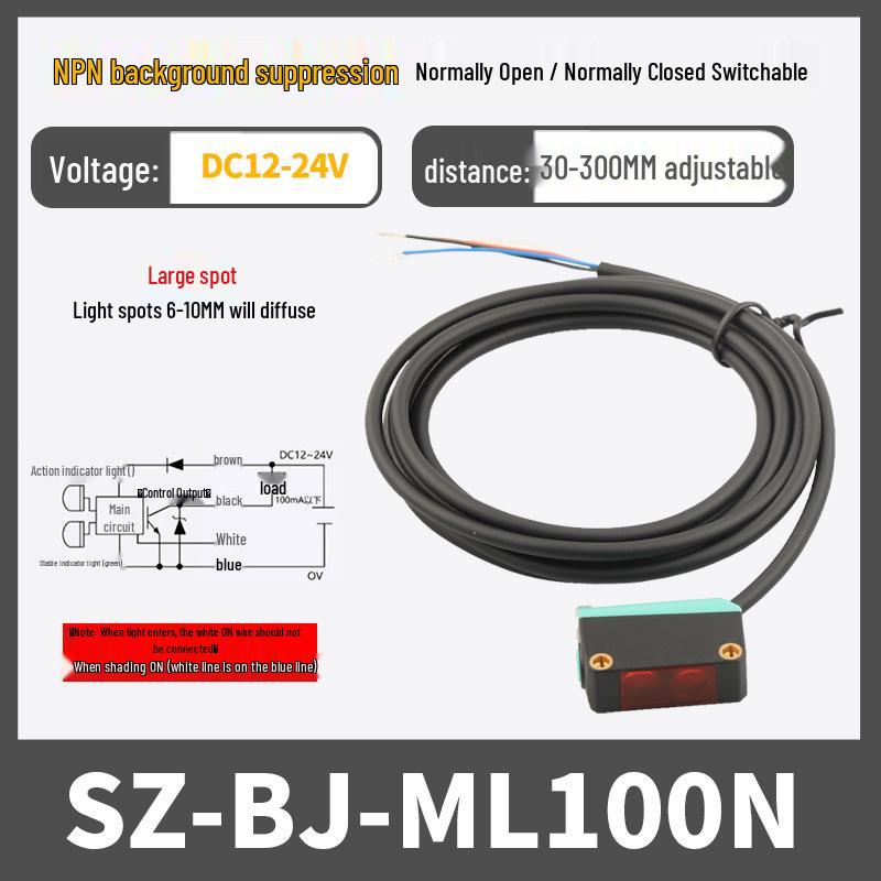 ML100N Equidistant Square Photoelectric Sensor with Background Suppression