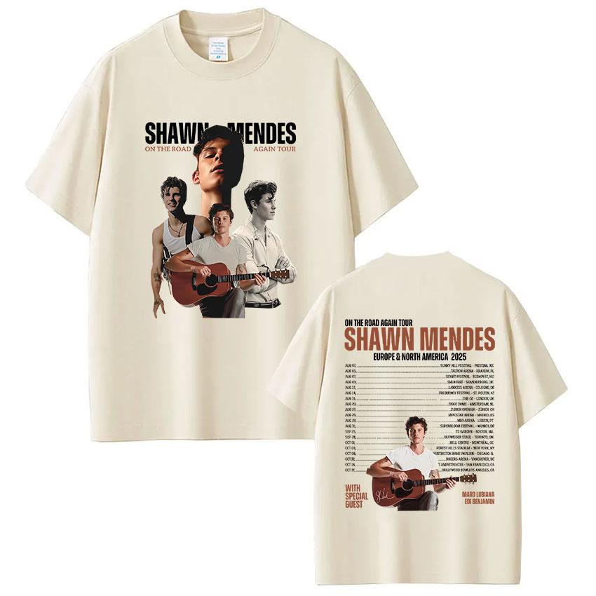 Rapper Singer Shawn Mendes On The Road Again Tour 2025 Album Merch T Shirt Men Fashion Oversized Short Sleeve T-shirt Streetwear