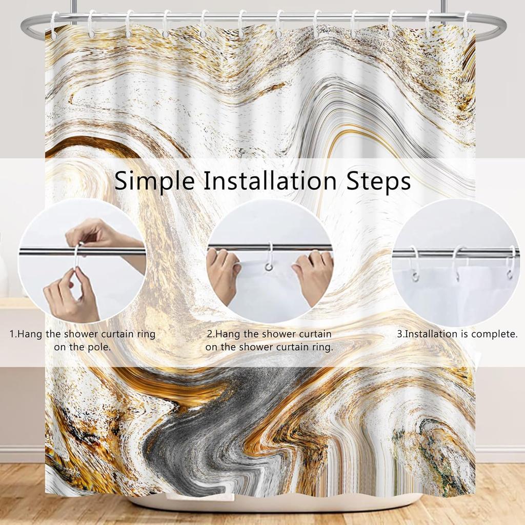 Grey Gold Marble Shower Curtain Abstract Granite Marble Texture Luxury Modern Ink Art Fabric Shower Curtains For Bathroom