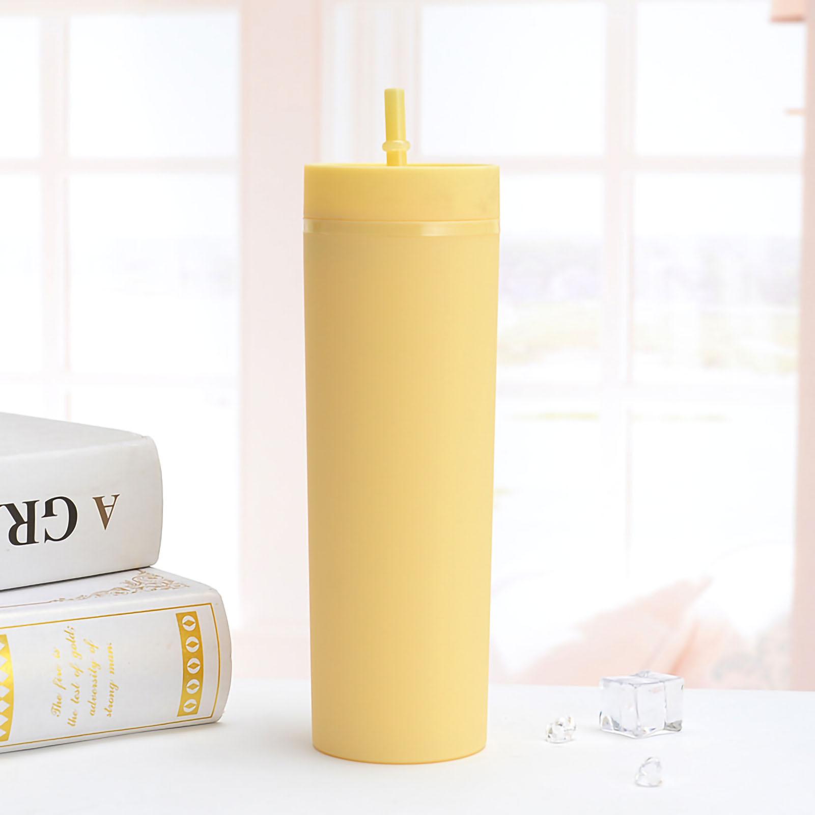 

Соломенная чашка Красочный пластик Простой стиль Удобное ощущение в руке Большая вместимость Питьевая соломинка 16oz жёлтый