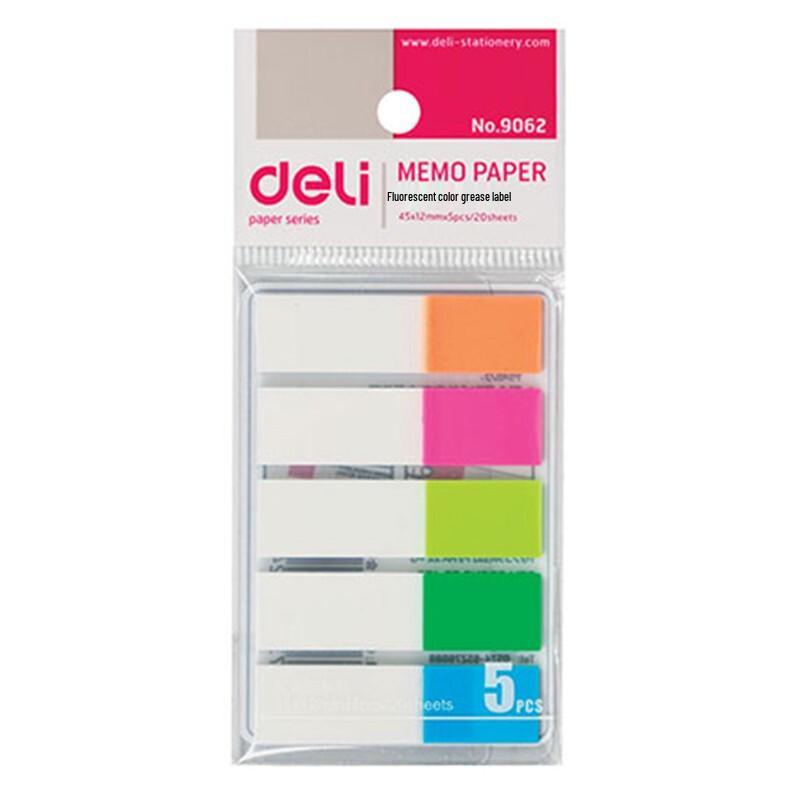 Deli 9062 5-Color Fluorescent Film Index Tabs