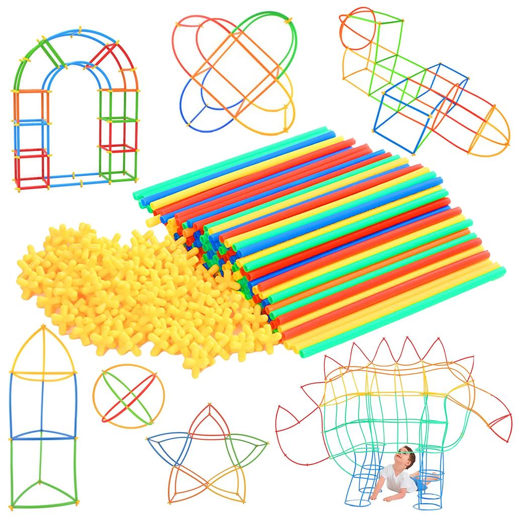 500/300/100PCS Straw Constructor Toys STEM Building Interlocking Plastic Engineering Children Educational Blocks De Construcción