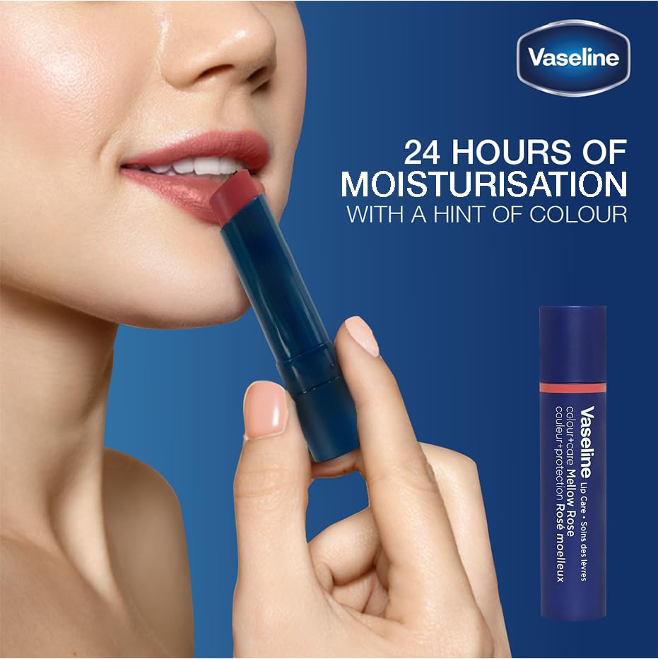 Vaseline Colour+Care Mellow Rose Tinted Lip Balm Stick 3g With 24Hr Moisture For Soft Smooth Rosy Lips