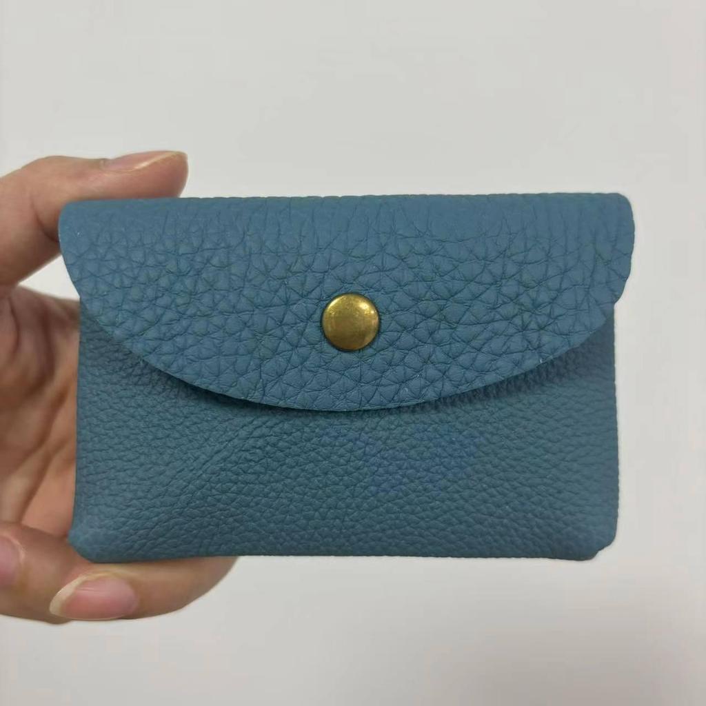 Top Grain Leather Snap Closure Coin Purse & ID Holder, Mini Lychee Pattern Card Holder for Men & Women