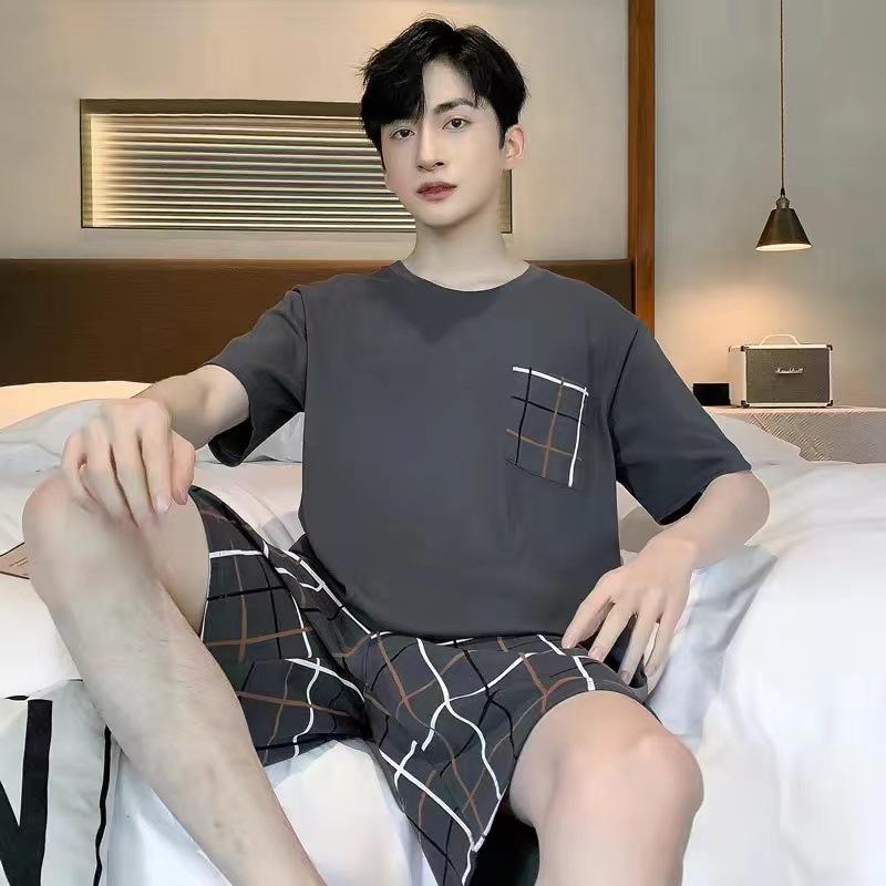 

Мужская пижама летняя с коротким рукавом тонкая свободная удобная повседневная домашняя одежда комплект из 2 предметов повседневная простая одежда для сна домашняя одежда L