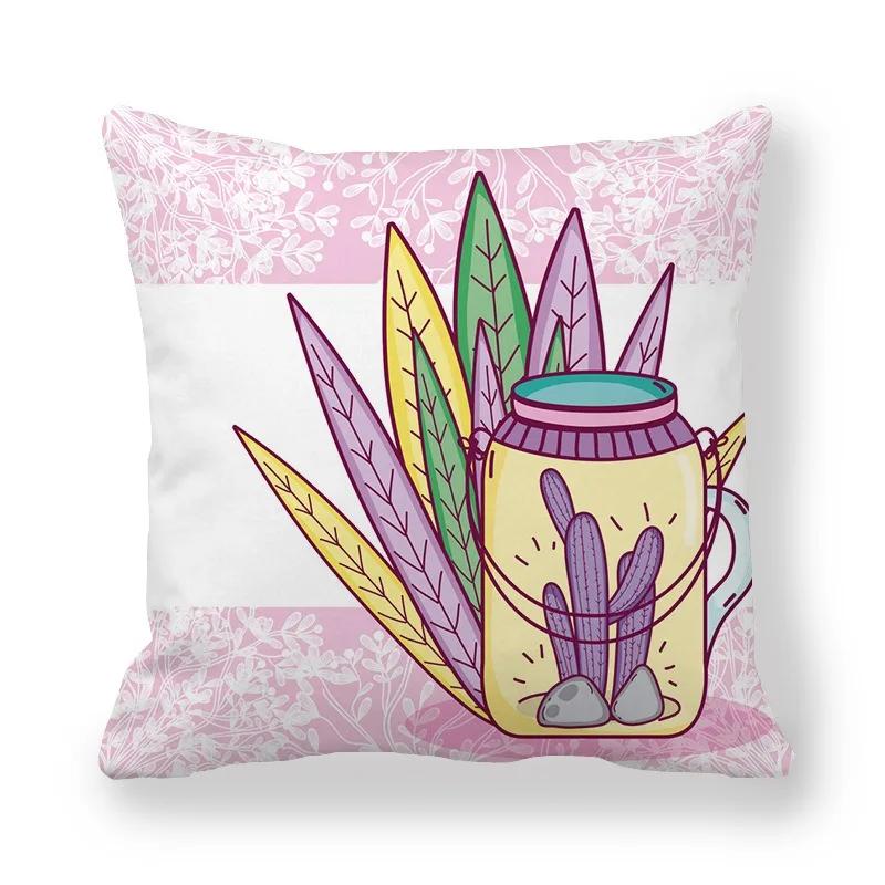 Office Sofa Car Cushion Cover Luxury Home Decor Pillow Cover Purple Hand Painted Cactus Pattern