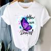 Tee Top Tshirt Fashion Clothes Women Watercolor Print Lady Female Clothing Butterfly Letter Short Sleeve Printing T Casual Cartoon Graphic T-shirt