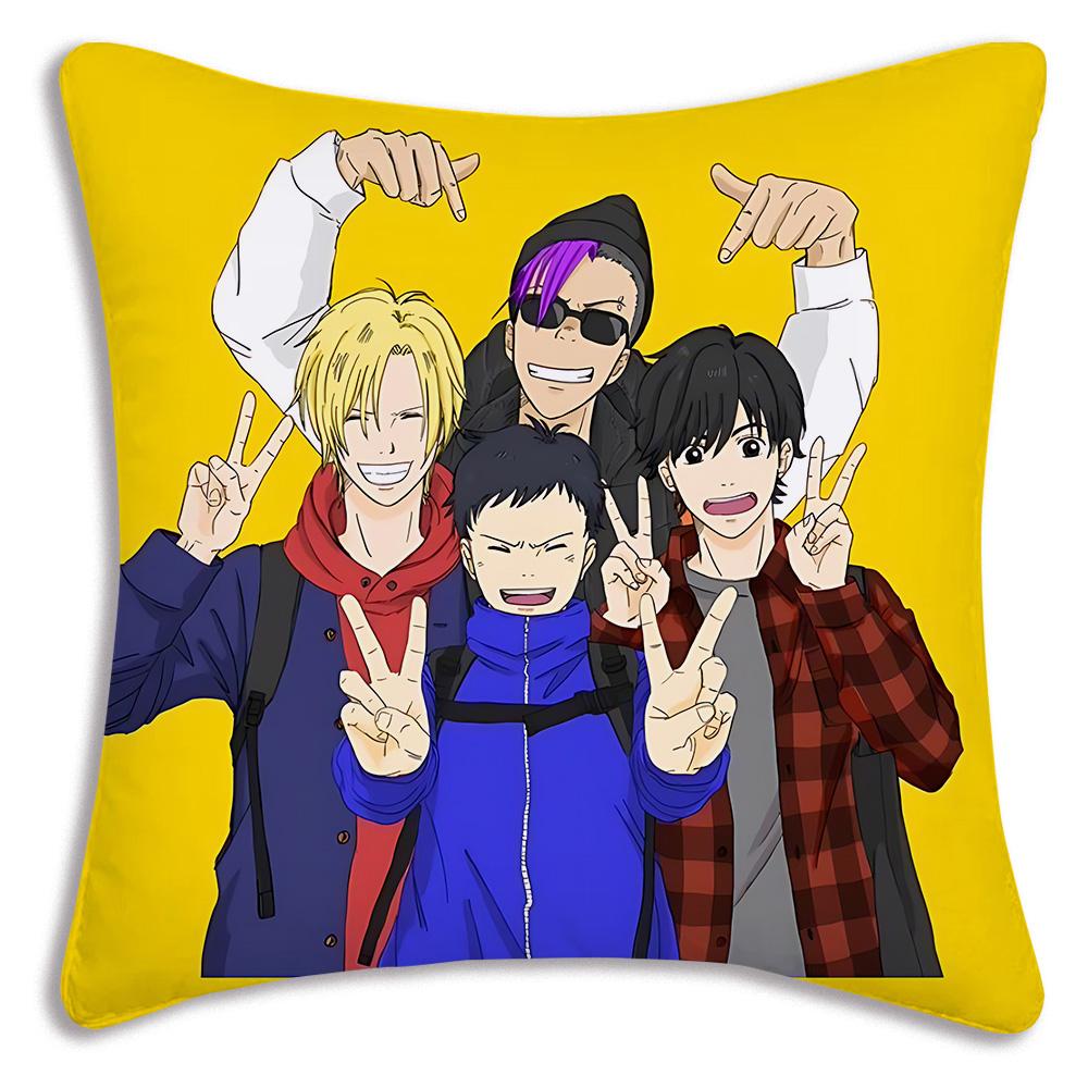 Anime Bananas F-Fish Pillow Covers Cartoon Sofa Decorative Home Double-sided Printing Short Plush Cute Cushion Cover
