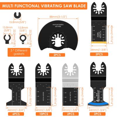 24Pcs Oscillating Saw Blade Set Universal Titanium Bimetal Oscillating Multitool Blade Precision Cut for Cutting Wood PVC Nail