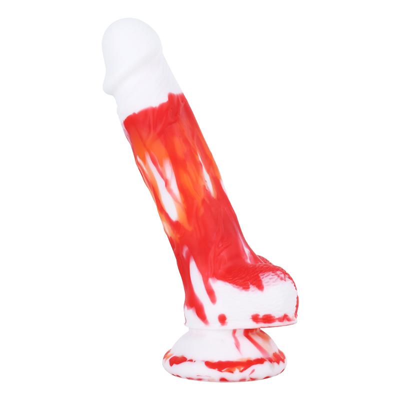 Flash 3 Ring Closed Moon Shame Flower Blue Red and White Mixed Color Liquid Silicone Simulation Good Wear Dildo Leather Pants