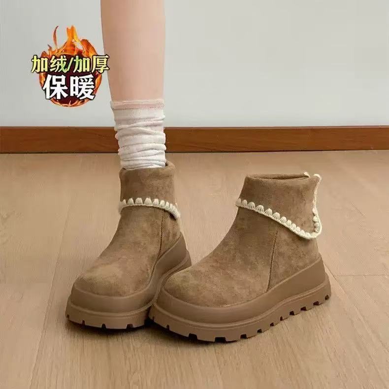 Snow boots velvet thick-soled Birkenstock short boots women's autumn and winter new small Maillard flip-top Martin boots