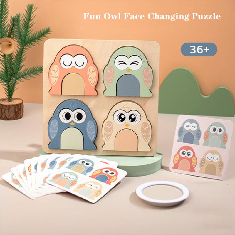 

Wooden Owl Expression Matching Puzzle Block Game Color Recognition Sorter Stacking Early Education