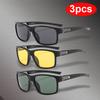 3pcs Sets Sunglasses Men Women Polarized Square Sun Glasses Brand Rectangle Driving Fishing Shades UV400 Glasses Outdoor Eyewear
