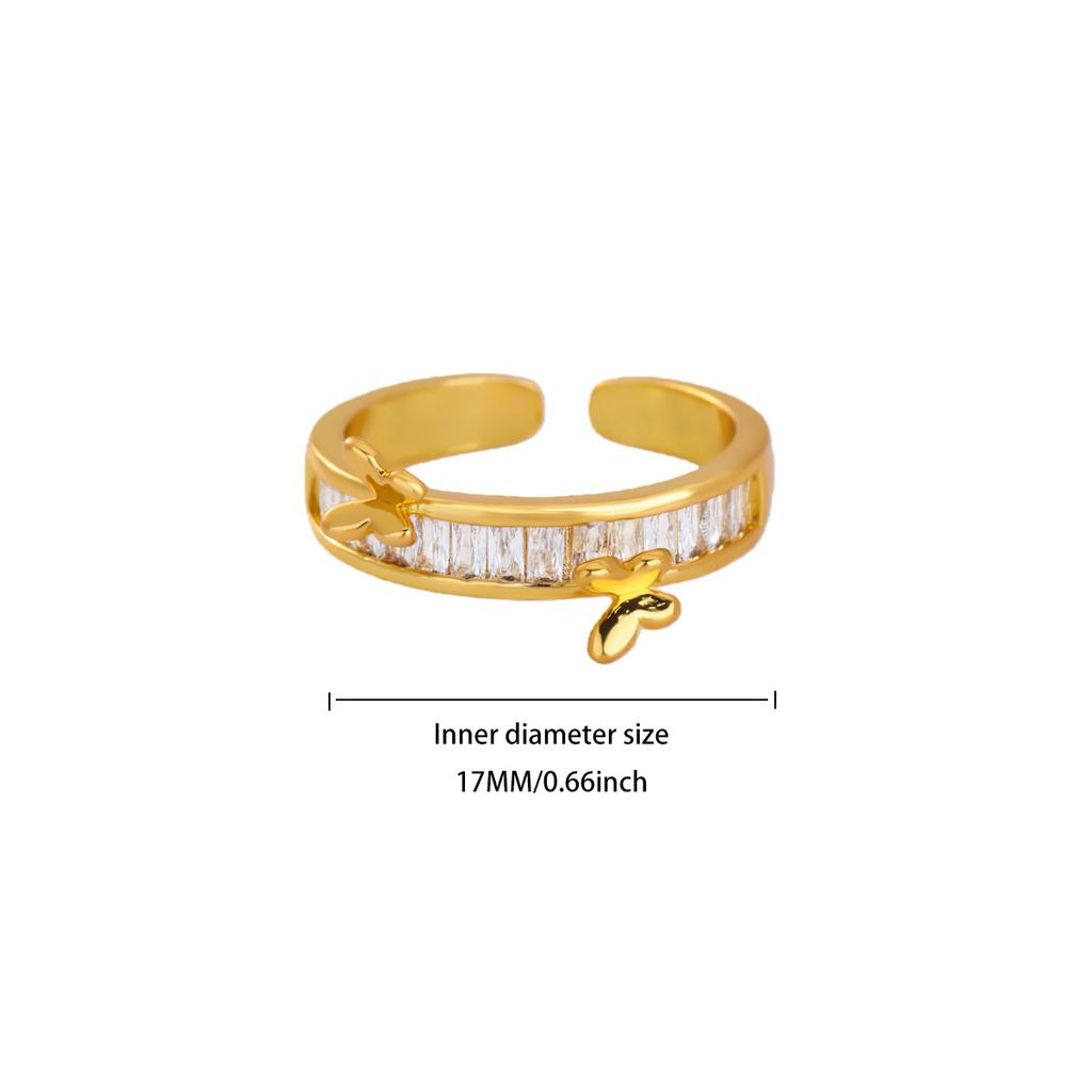Stainless Steel Cubic Zirconia Butterfly Rings Gold Color Anti Fading Ring Women Mama Wedding Jewelry Vacation Accessories Gifts