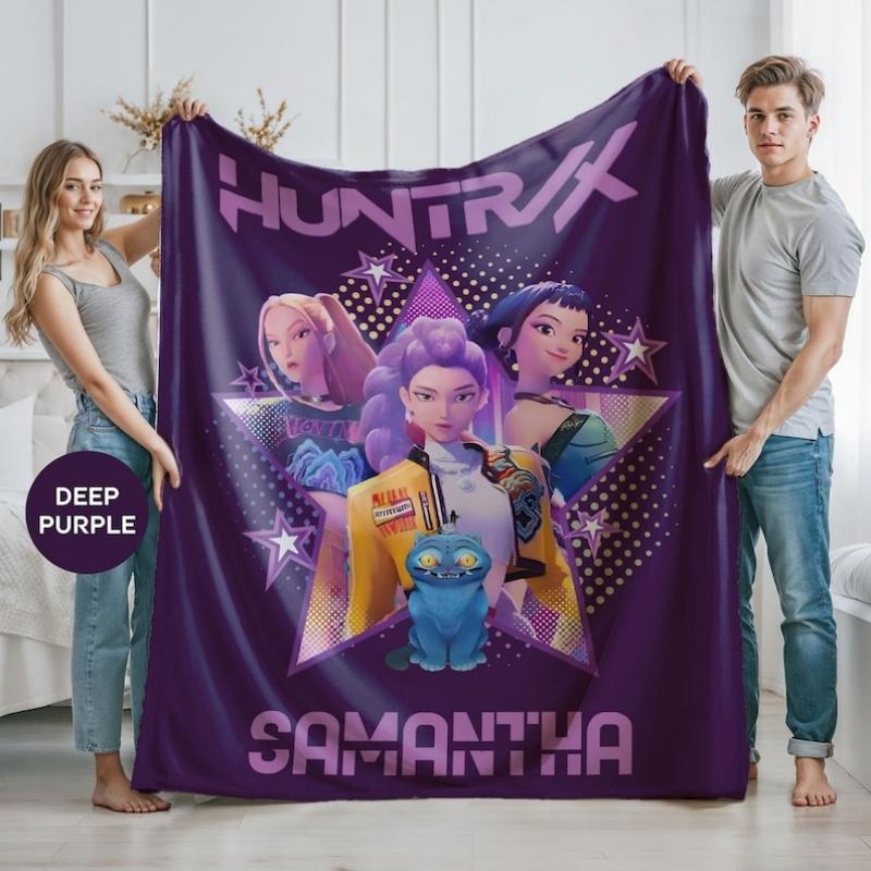 K-POP D-Demon-Hunters Custom Blanket With Your Name For Office Home Camping Nap Leisure Blankets Birthday Gifts For Girls