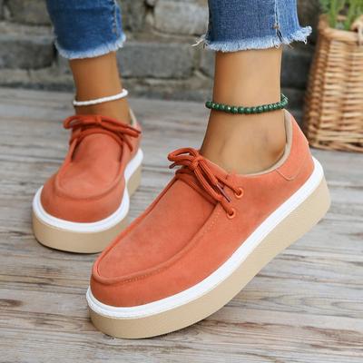 Vintage Women's Casual Shoes New Platform Sole Lace-up Green All-match Sneakers Trend Shallow Solid Large Size Flat Heel Zapatos