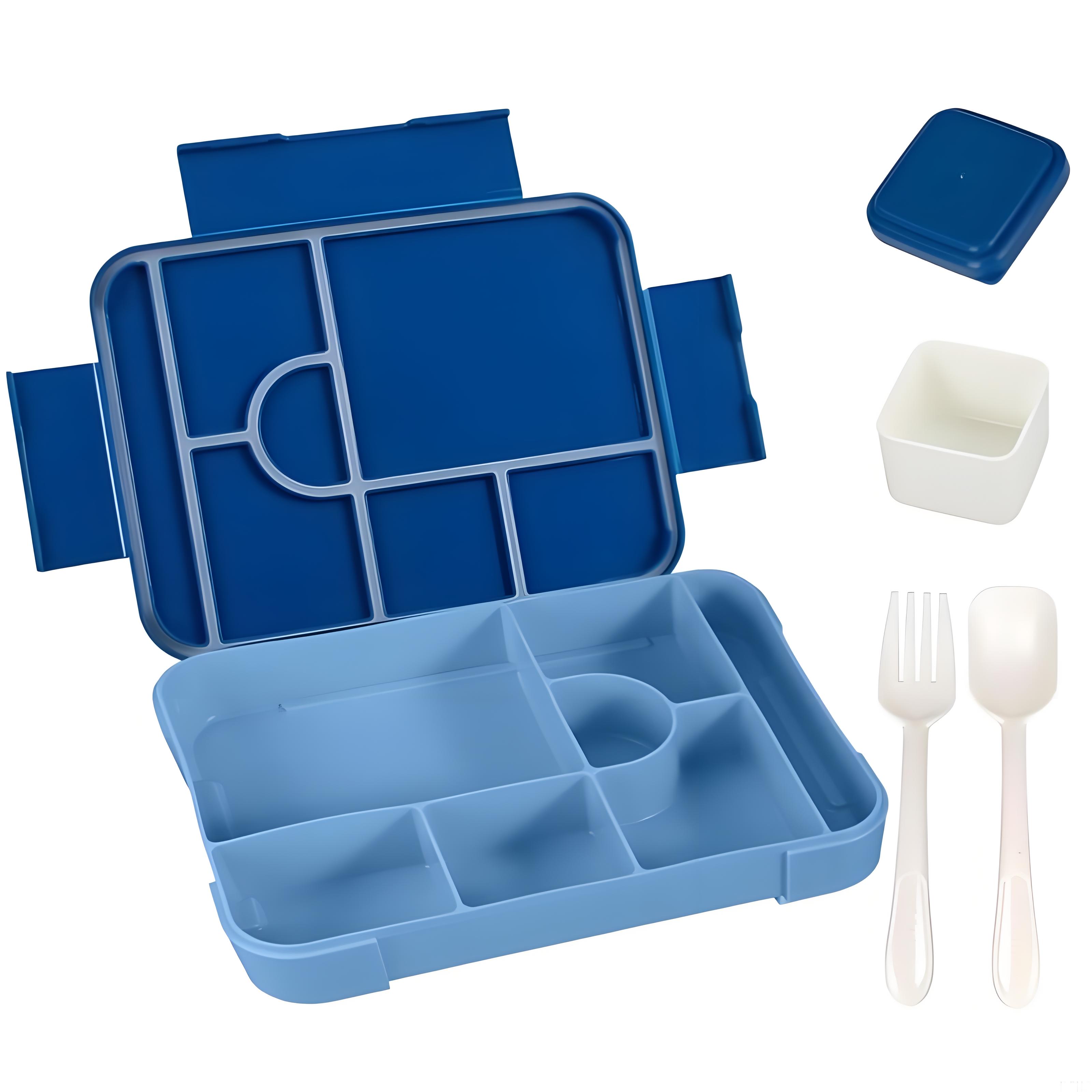 Большой Отсек Ланч-Бокс Бенто Герметичный Контейнер Безопасный для Микроволновой Печи с Вилкой и Ложкой для Школы Офиса на Открытом Воздухе синий 2880₽