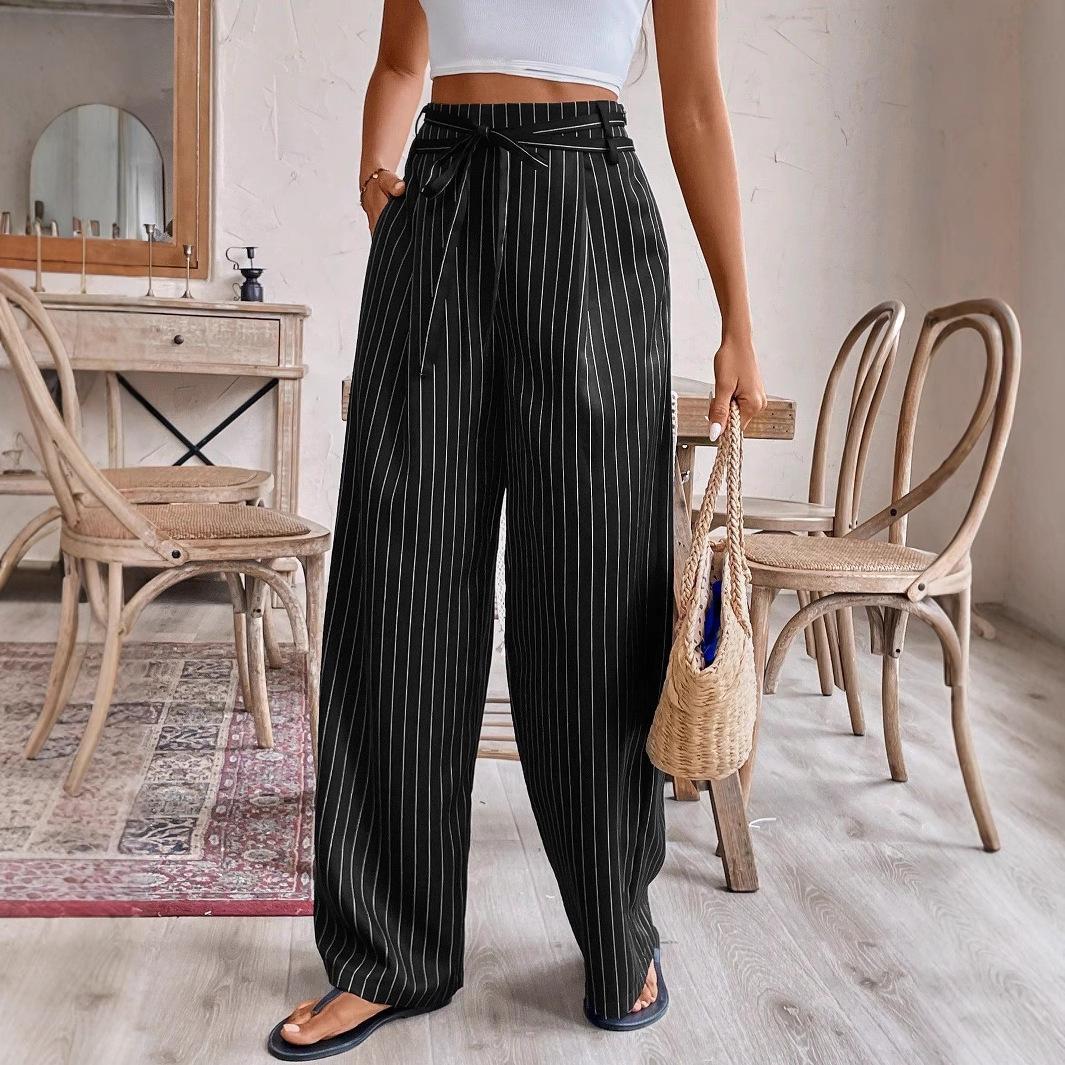 Women S High Waist Striped Wide Leg Casual Pants XS