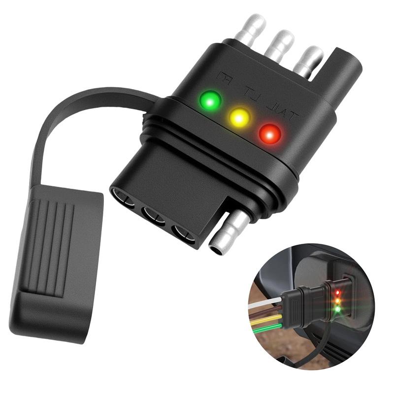 

4 Pin Trailer Tester 4 Way Flat Trailer Light Wiring Tester With Indicator Lights For Turn Signal Tail Light Test one size чёрный