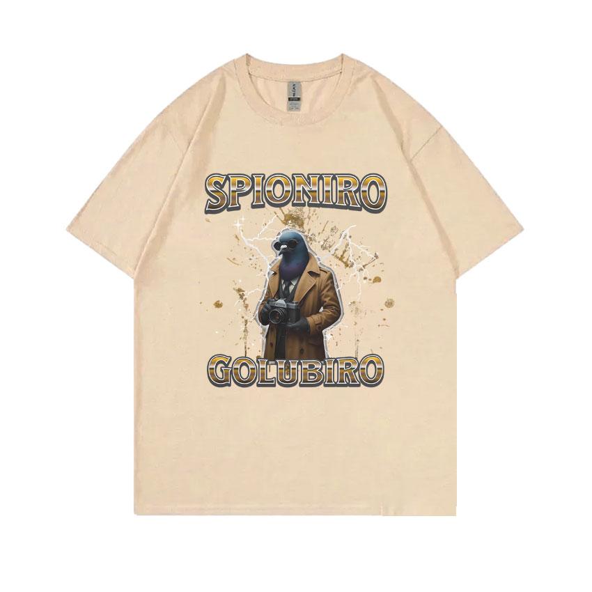 Italian Brainrot Spioniro Golubiro Tshirt Pigeon Funny Meme T-shirts Men Women Casual Cotton Short Sleeve Male Vintage T Shirt