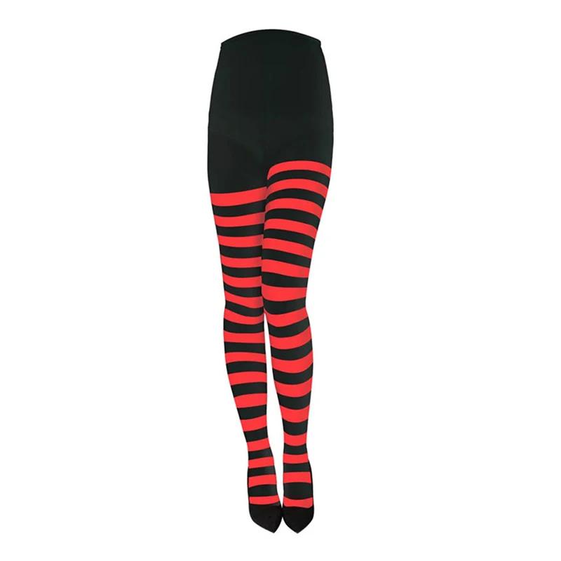 Damen Rot Schwarz Gestreifte Strumpfhose Voll Längen Strumpfhose Oberschenkel Hohe Strümpfe Für Weihnachtsfeier Make-up Abschlussball Dekoration Cosplay Kostüm One Size black