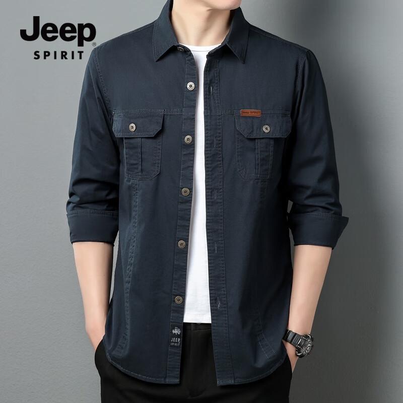 JEEP SPIRIT Men's Washed Long Sleeve Workwear Shirt