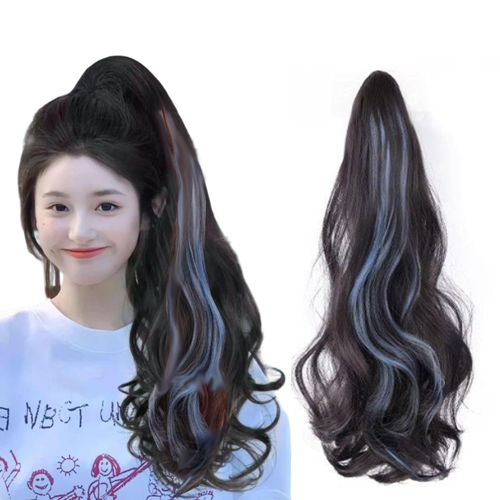 

KQHOMEI Ponytail Hair Extension, 45cm, Attachable Hairpiece, Women s Ponytail Extension, Clip-on Hairpiece, Long Hair Extension, Synthetic Hair,