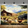 2D Rustic Farm Wall Hanging, Chickens, Barn, Classic Truck and Landscape