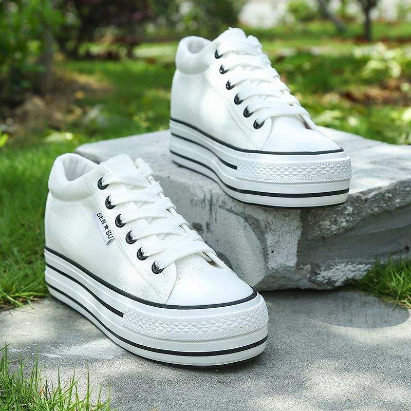 Inner heightening canvas shoes cloth shoes muffin thick-soled street shot board shoes lace-up spring