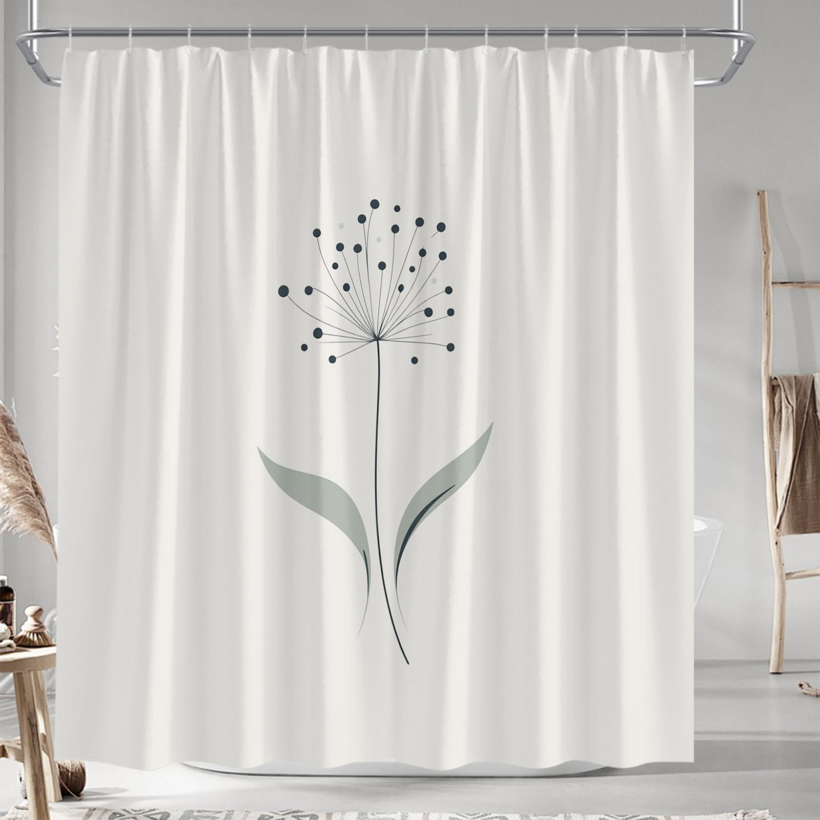 

Modern Dandelion Shower Curtain - Abstract Black & Olive Green, Geometric Accents on Soft Beige, Polyester, Machine Washable 90X180cm