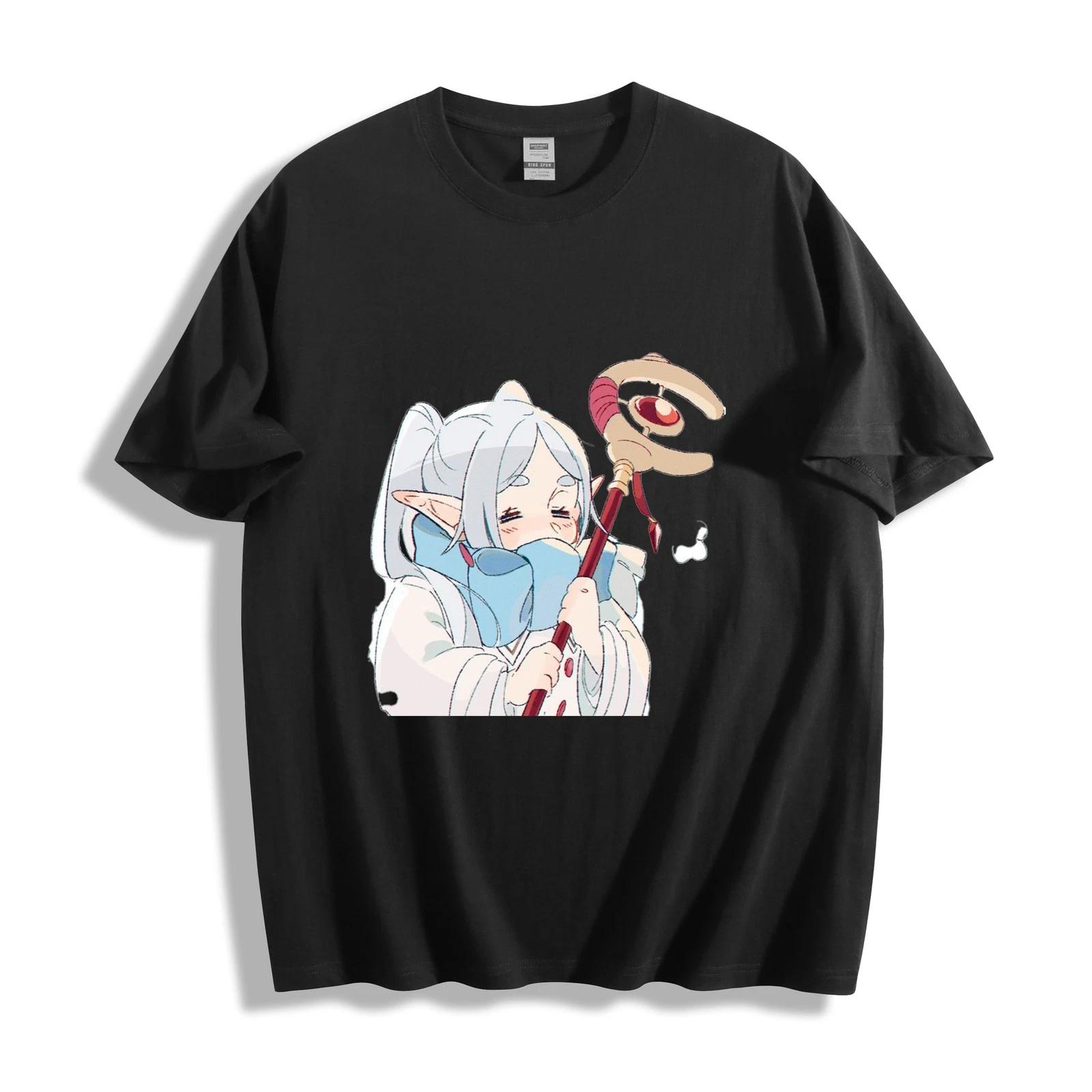 Frieren Staff Hug T-Shirt - Cute Elf Mage Cling Pose Design Unisex Tee 4XL