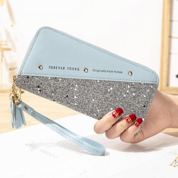 New Wallet Long Women's Zipper Wallet Women's Korean Edition Splicing Color Contrasting Tassel Versatile Card Bag Phone Bag