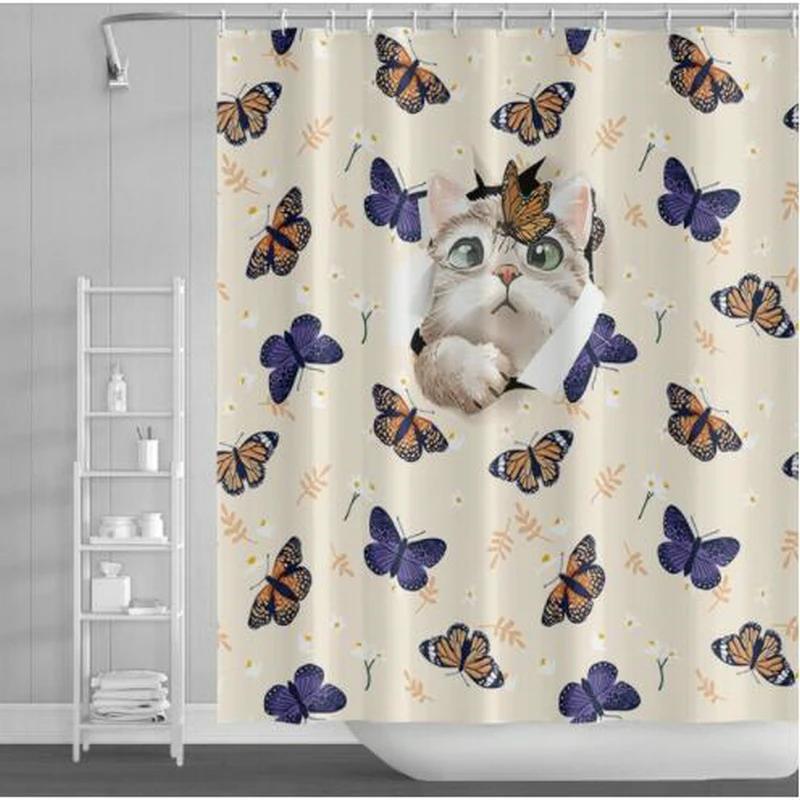 Funny Animal Shower Curtains Bath Courtain Decor Cute Cartoon Cat Dog Sea Turtle Fish 3d Kid Creative Bathroom Accessories Set