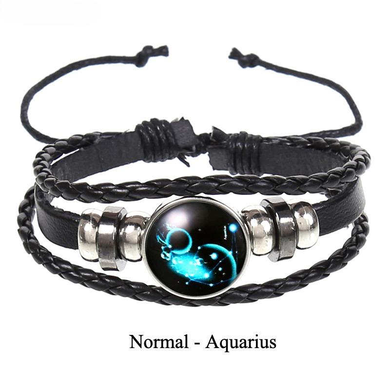 12 Constellations Multi-layer Woven Luminous Punk Cowhide Starry Sky Bracelet Jewelry, Unisex, Popular Couple Hand Rope