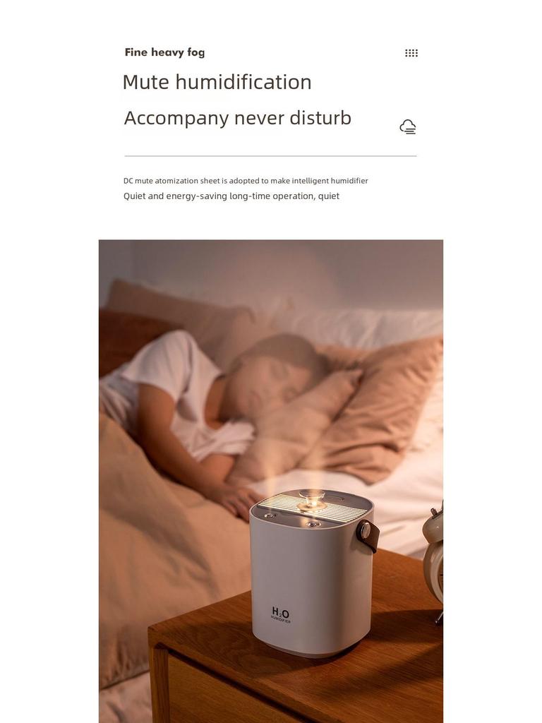 Portable Silent Humidifier: Dual Spray, High Mist Output for Home and Office