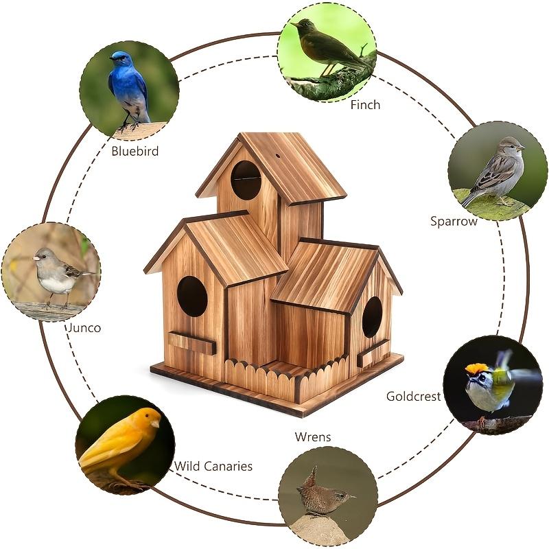 Large Outdoor Three-Hole Bird House, Suitable for Bluebirds, Sparrows, Red-Breasted Nuthatches Modern Hanging Bird Feeder A Box, Wooden Structure