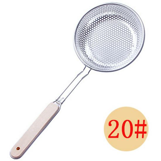 Stainless Steel Skimmer with Wooden Handle - Oil Filter, Mesh Separator, and Hot Pot Strainer for Dumplings and Noodles.