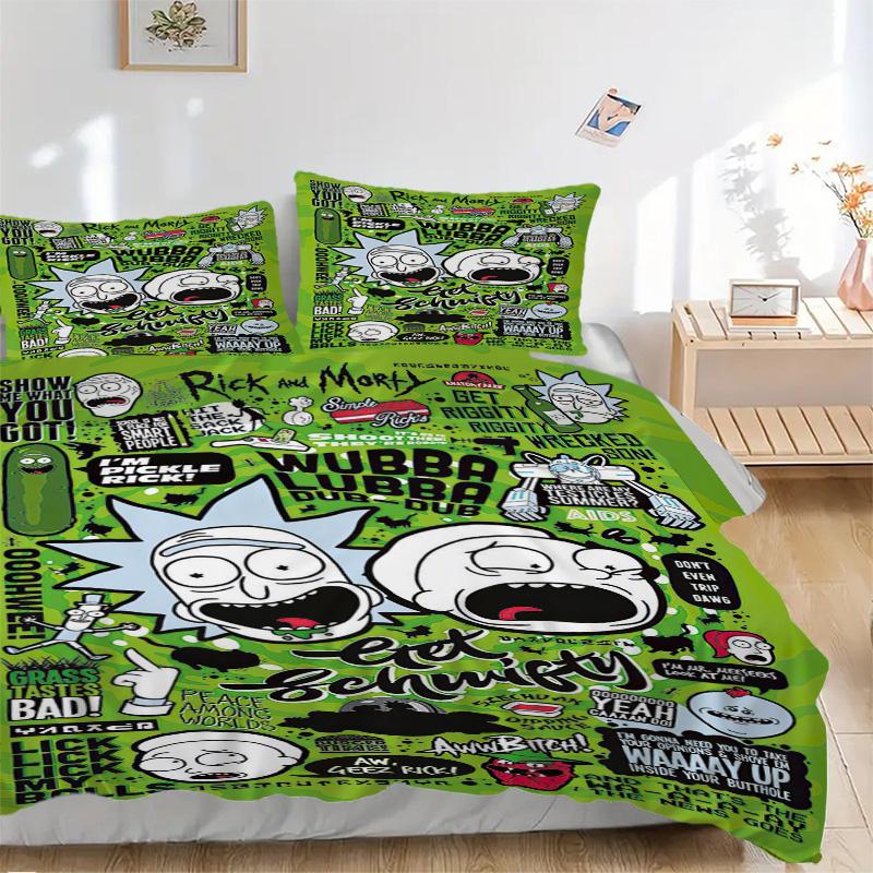 Rick Morty Sticker Art Print 3Pcs Bedding Setduvet Cover With 2 Bedropillowcase Home Birthday Gift