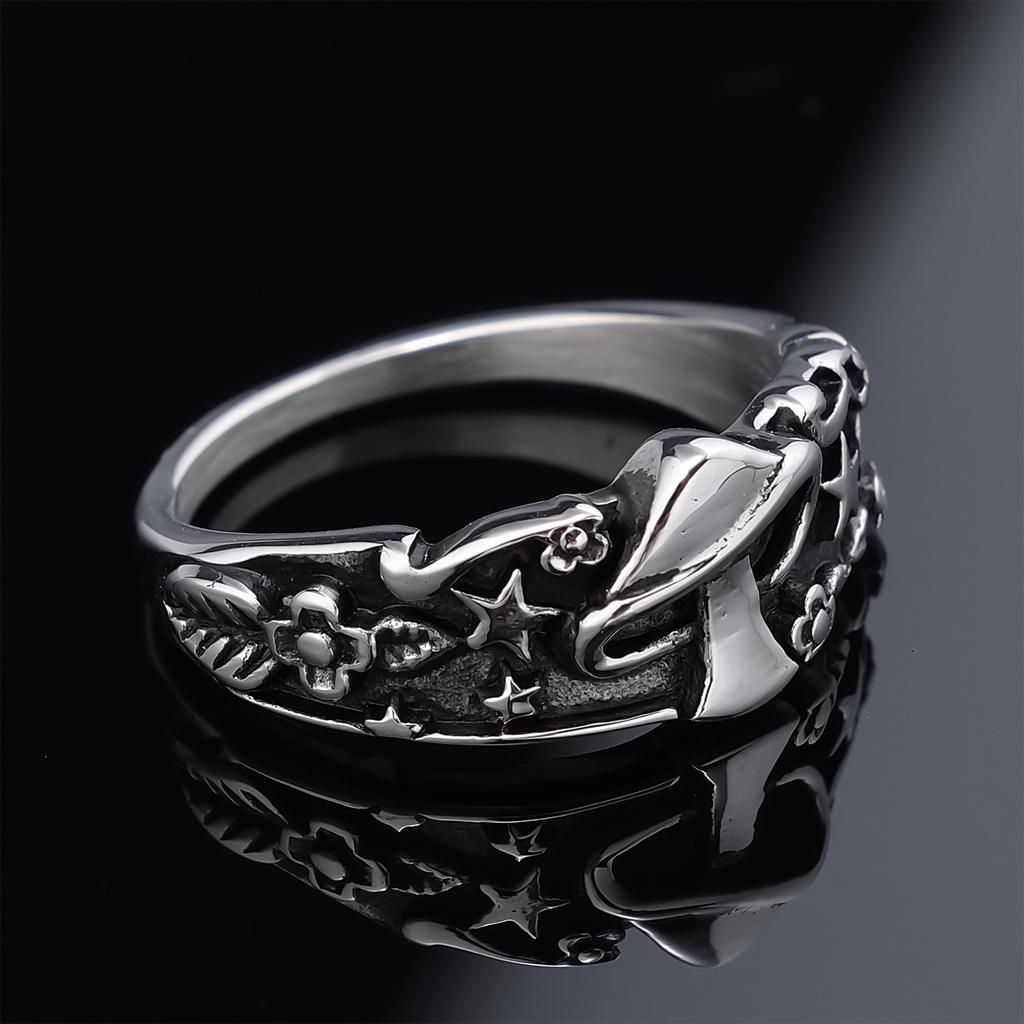 Trendy Retro Mushroom Star Ring Stainless Steel Fashion Jewelry for Women Men